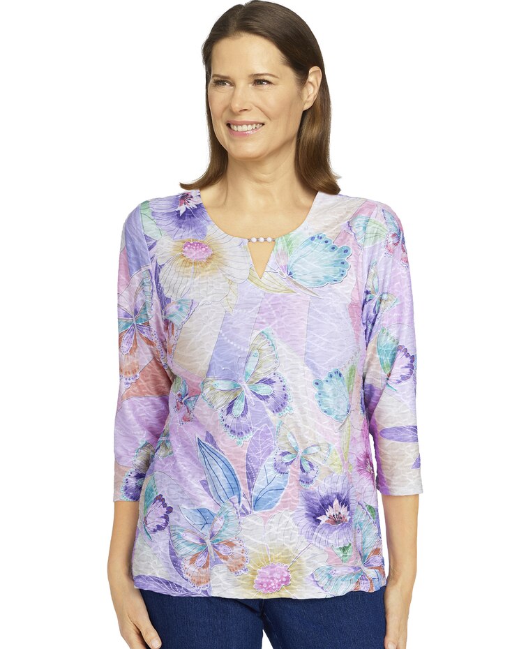 Alfred Dunner® Classic Butterfly Colorblock Split Neck Top image number 1