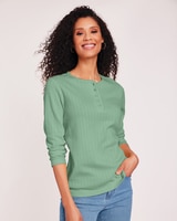 Long Sleeve Pointelle Henley Top thumbnail number 1