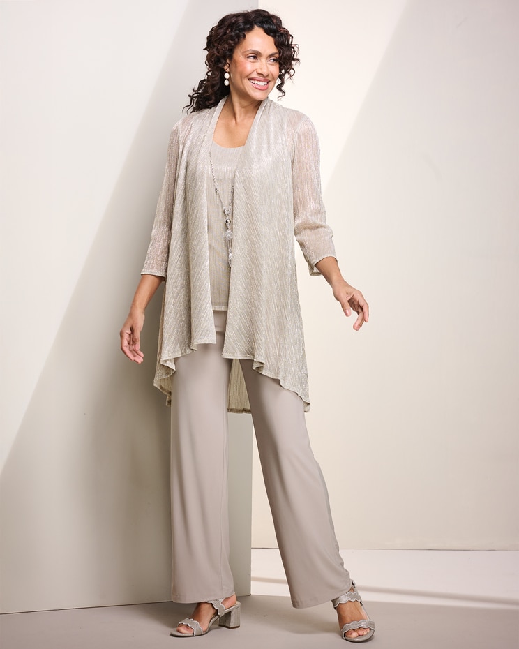 Shimmer Crinkle 3-Piece Pant Set image number 1