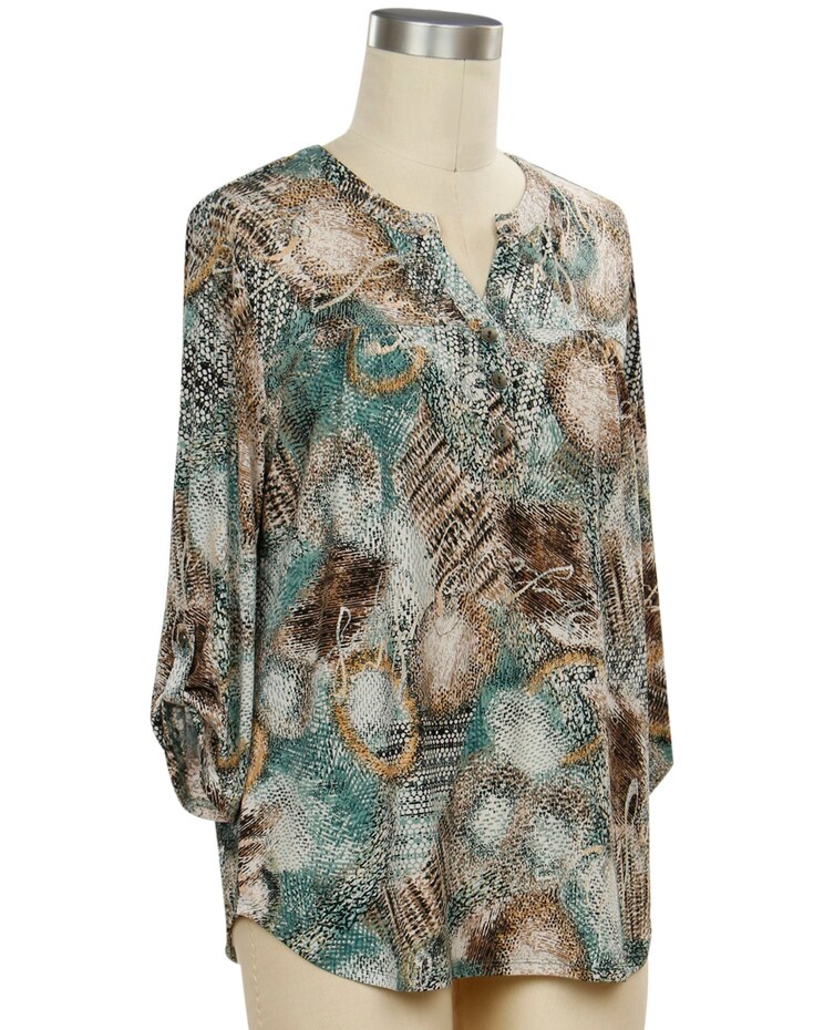 N Touch Deans List 3/4 Sleeve Placket Print Top image number 1