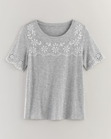 Slub Knit Embroidered Yoke Top thumbnail number 2