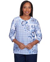 Alfred Dunner® Lavender Fields Geo Floral Printed Ruffle Top thumbnail number 1