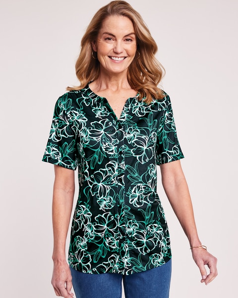 Button Front Knit Blouse
