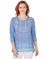 Ruby Rd® Bali Blue Knit Emb Geo Top thumbnail number 1