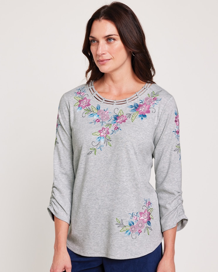 Alfred Dunner® Swiss Chalet Floral Yoke Knit Top image number 1
