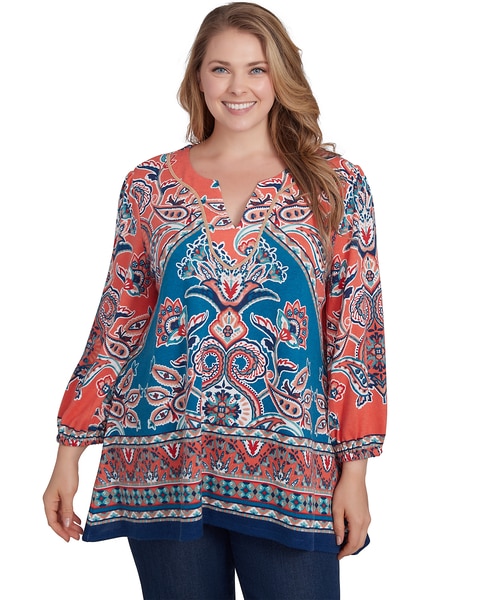 Ruby Rd® Tapestry Traveler Knit Kilim Motif Top