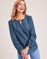 Lightweight Denim Popover Top thumbnail number 1
