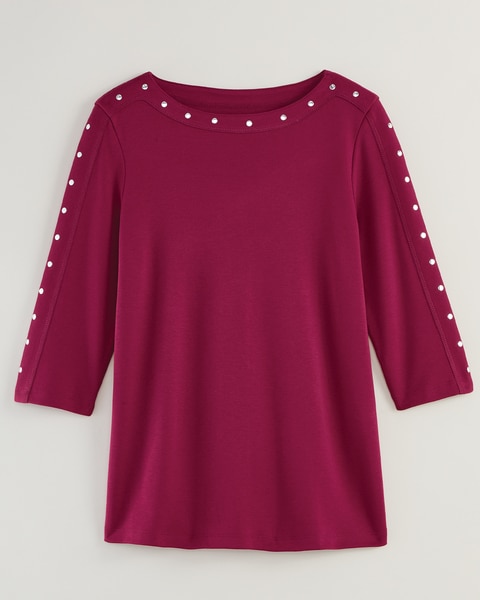 Essential Knit Embellished Boat Neck Top