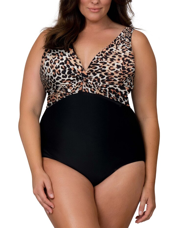 Caribbean Sand Knotted Front One Piece Swimsuit with Tummy Control image number 1