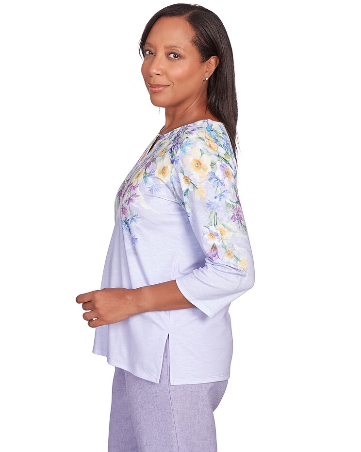 Alfred Dunner® Isn't It Romantic Spring Flower Split Neck Top image number 4