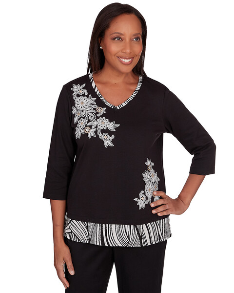 Alfred Dunner® Opposites Attract Flower Top With Animal Trim