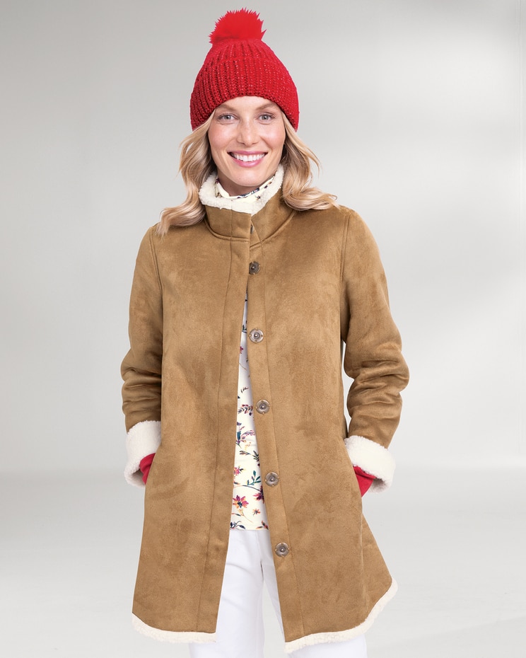 Stand-Collar Faux-Sherpa Coat image number 1