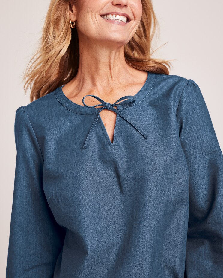 Lightweight Denim Popover Top image number 5