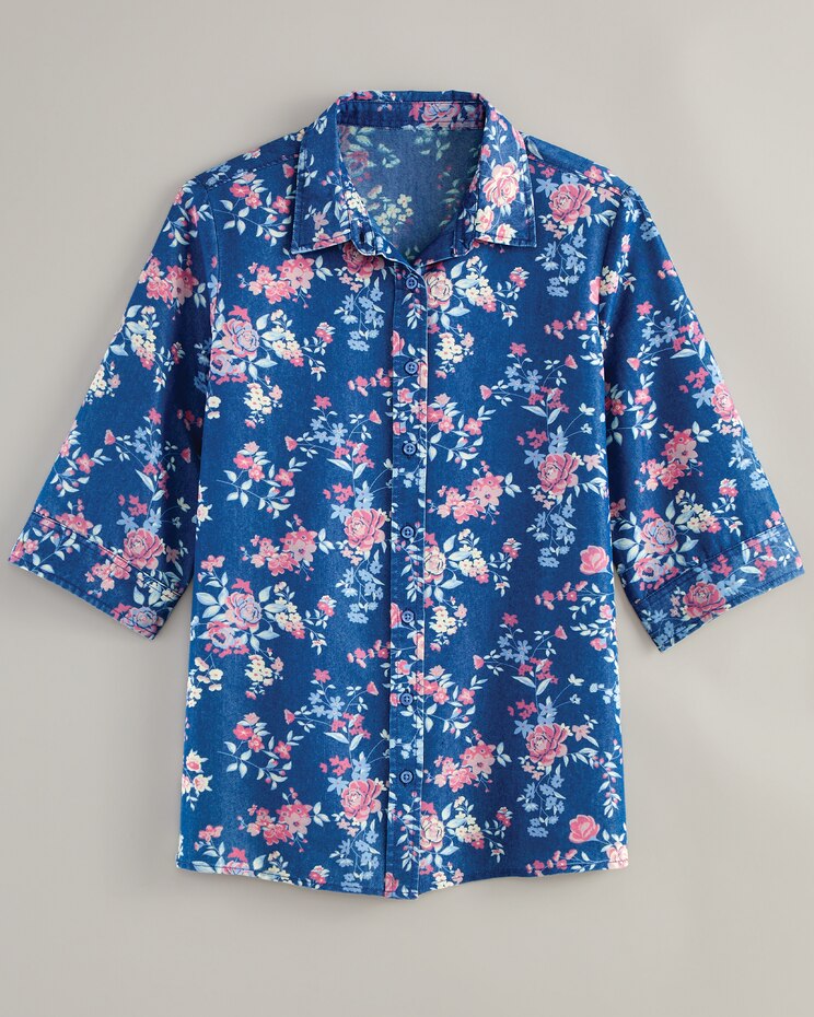 Haband Women's 3/4-Sleeve Denim Blouse image number 1
