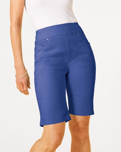 DenimEase™ Flat-Waist Bermuda Shorts