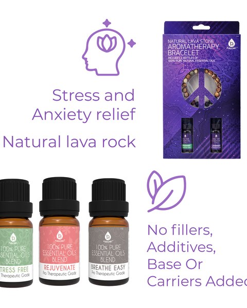 Pursonic Aromatherapy Bliss Bundle: Lava Stone Bracelet + Pure Essential Oils.