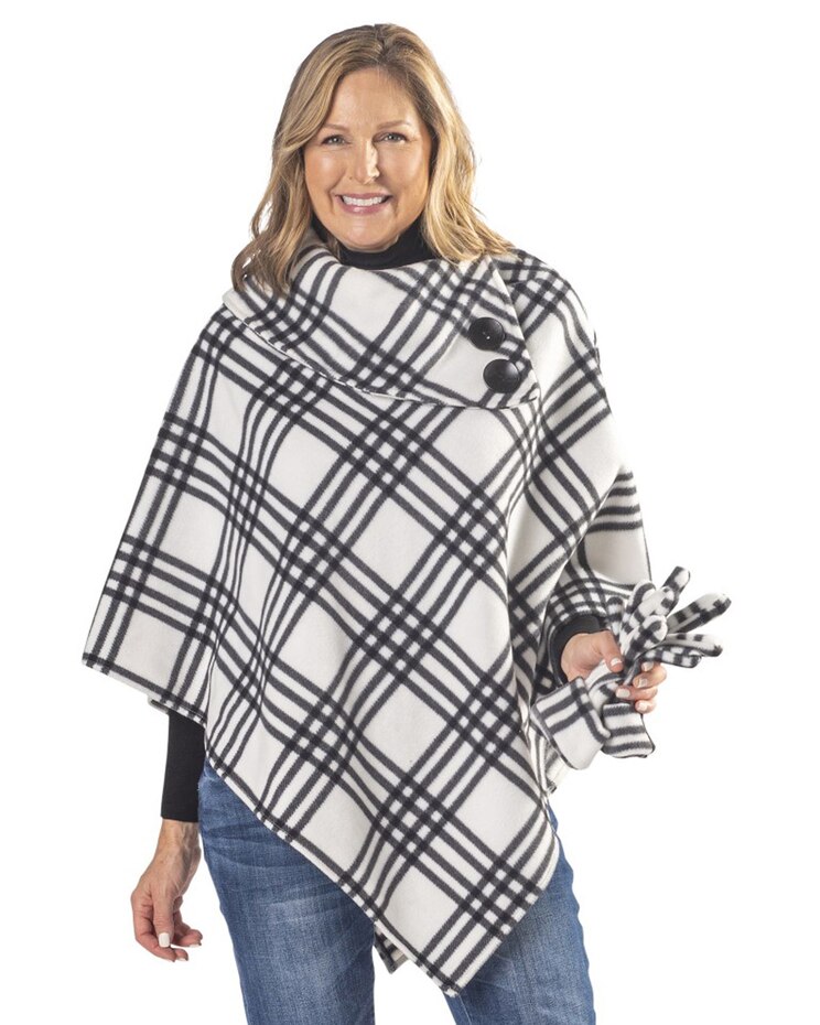 Printed Fleece Poncho and Glove Set image number 1