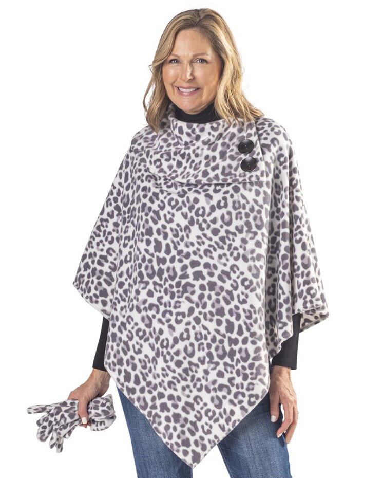 Printed Fleece Poncho and Glove Set image number 1