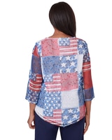 Alfred Dunner® All American Patchwork Flag Mesh Top With Necklace thumbnail number 2
