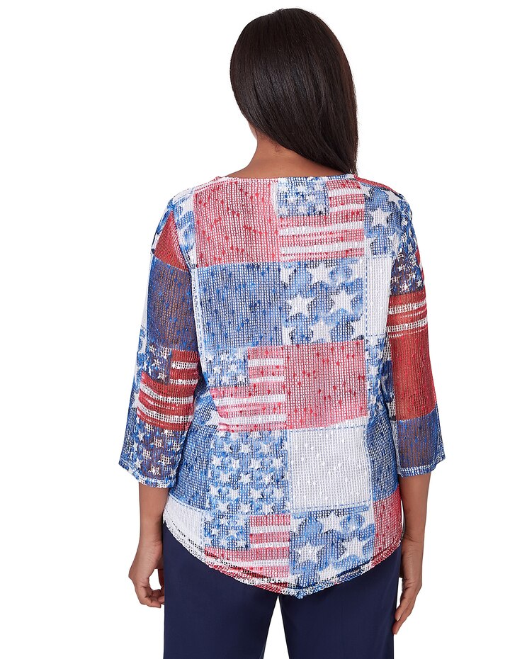 Alfred Dunner® All American Patchwork Flag Mesh Top With Necklace image number 2