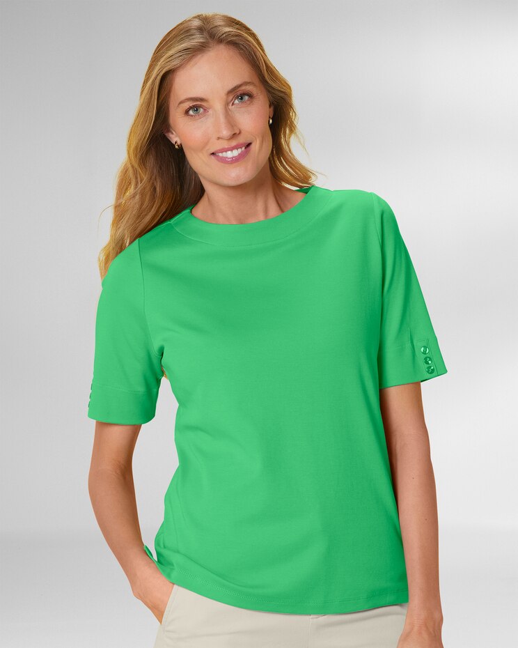 Essential Cotton Solid Elbow-Sleeve Tee image number 2