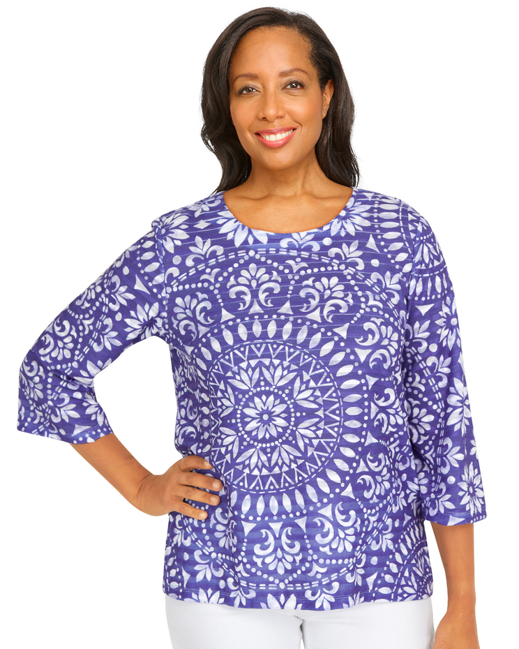 Alfred Dunner® Tropic Zone Medallion Crew Neck Top image number 1