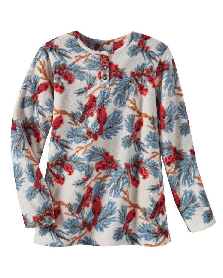 Haband Women’s Print Fleece Henley Top image number 1