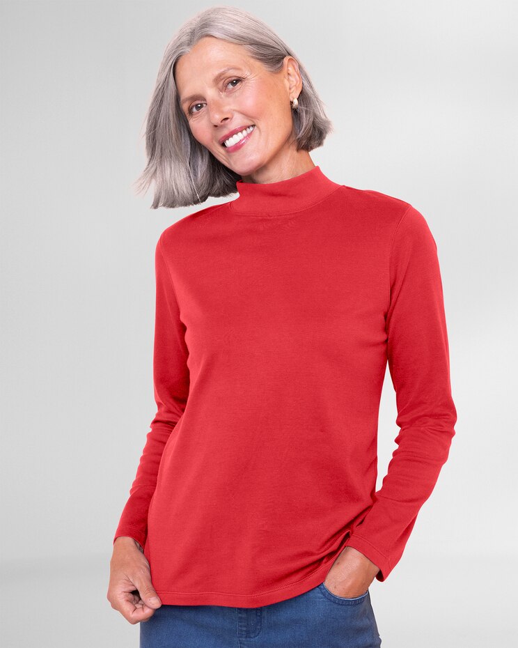 Essential Cotton Long-Sleeve Solid Mockneck image number 2