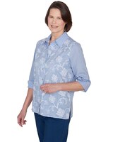 Alfred Dunner® Classics Embroidered Pinstripe Button Down Top thumbnail number 3