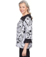 Alfred Dunner® World Traveler Floral Jacquard Bordered Flutter Sleeve Top thumbnail number 4