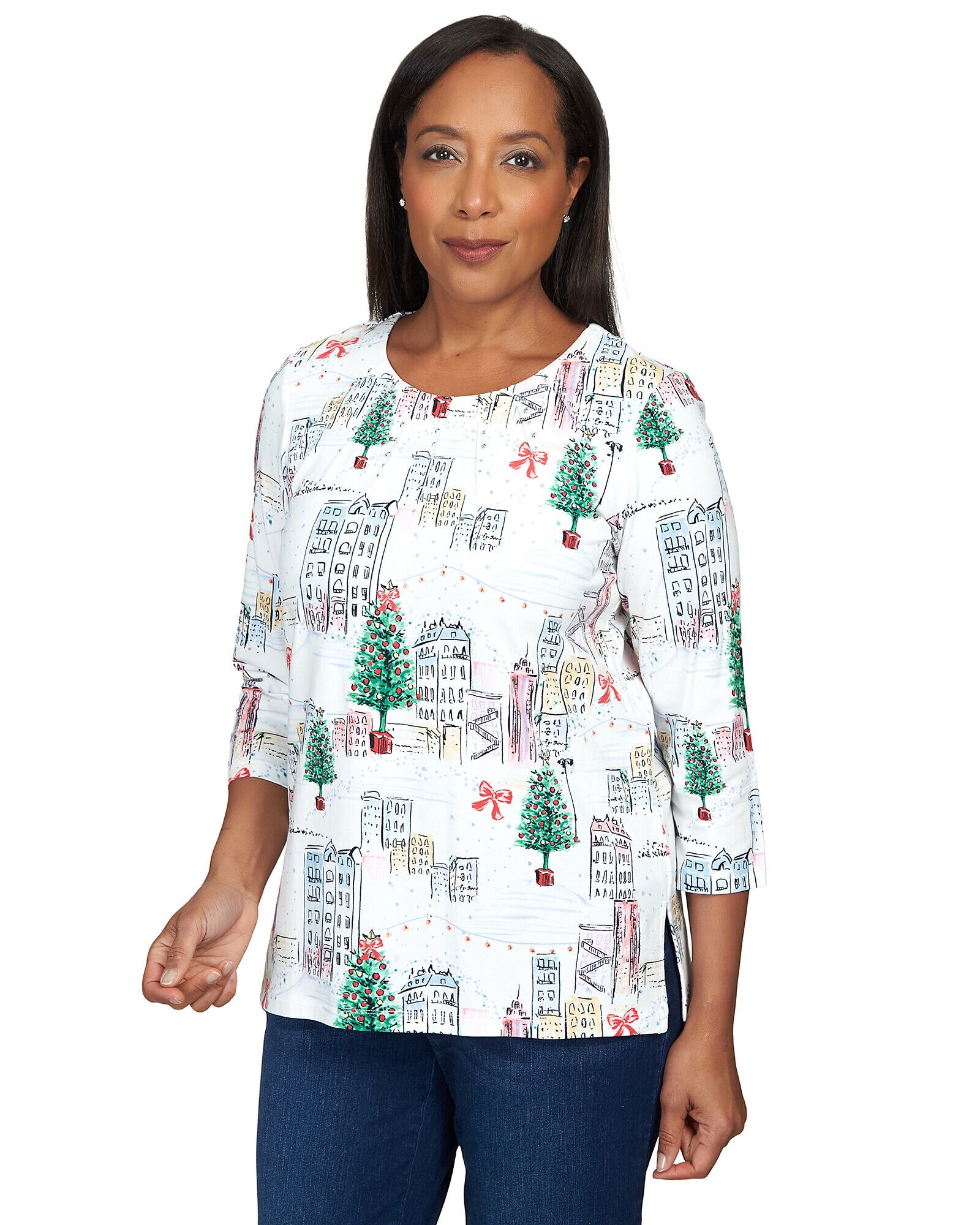 Alfred Dunner Christmas in the City Classic Top Blair