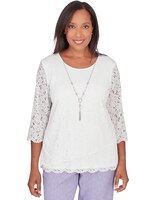 Alfred Dunner® Isn't It Romantic Lace Tulip Hem Top with Necklace thumbnail number 1
