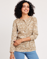Print Long Sleeve Pointelle Henley Top thumbnail number 1