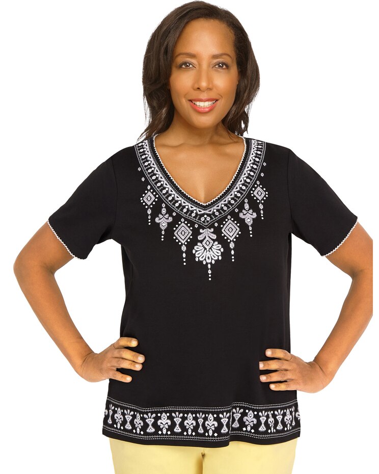 Alfred Dunner® Summer In The City Embroidered V-Neck Tee image number 1