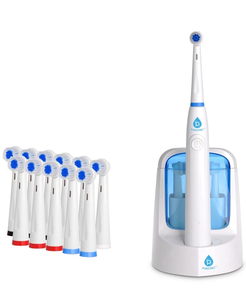 Rotary Rechargeable Toothbrush w/ UV sanitizer + 12 Brush Heads Included