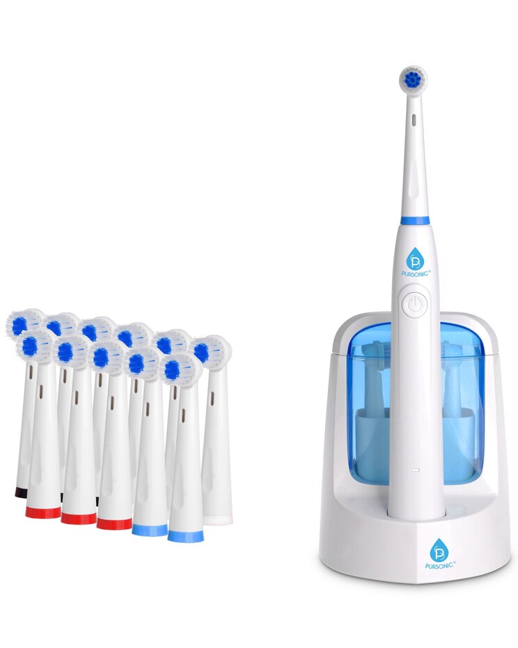 Rotary Rechargeable Toothbrush w/ UV sanitizer + 12 Brush Heads Included image number 1