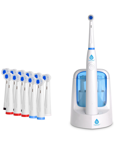 Rotary Rechargeable Toothbrush w/ UV sanitizer + 12 Brush Heads Included