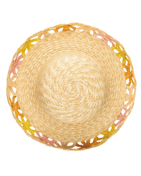 Positano - Wheat Straw Turned Up Brim Round Crown Hat