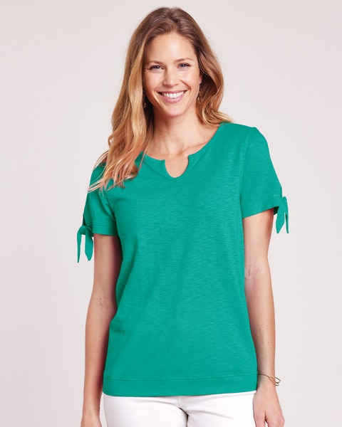 Slub Knit Tie Sleeve Top