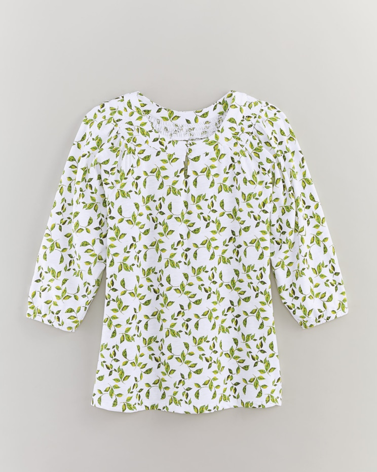 Slub Knit Keyhole Peasant Top image number 1