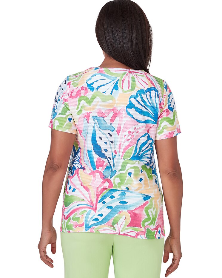 Alfred Dunner® Miami Beach Tropical Abstract Mini Ruffle Top image number 2