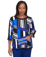 Alfred Dunner® Downtown Vibe Stripe Patch Crew Neck Top thumbnail number 1