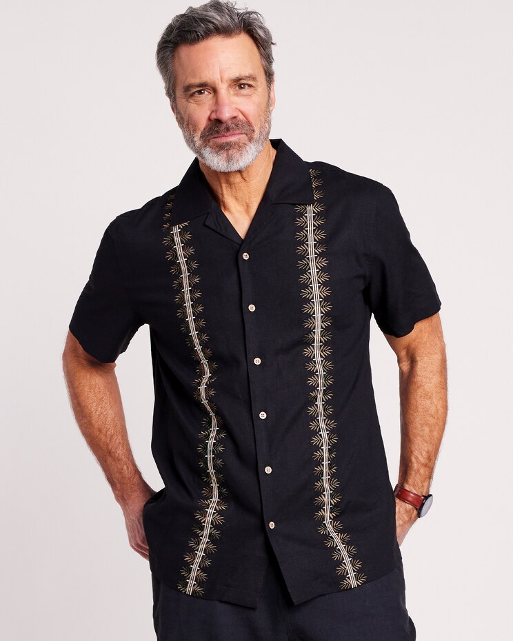 John Blair® Linen Blend Embroidered Shirt image number 1