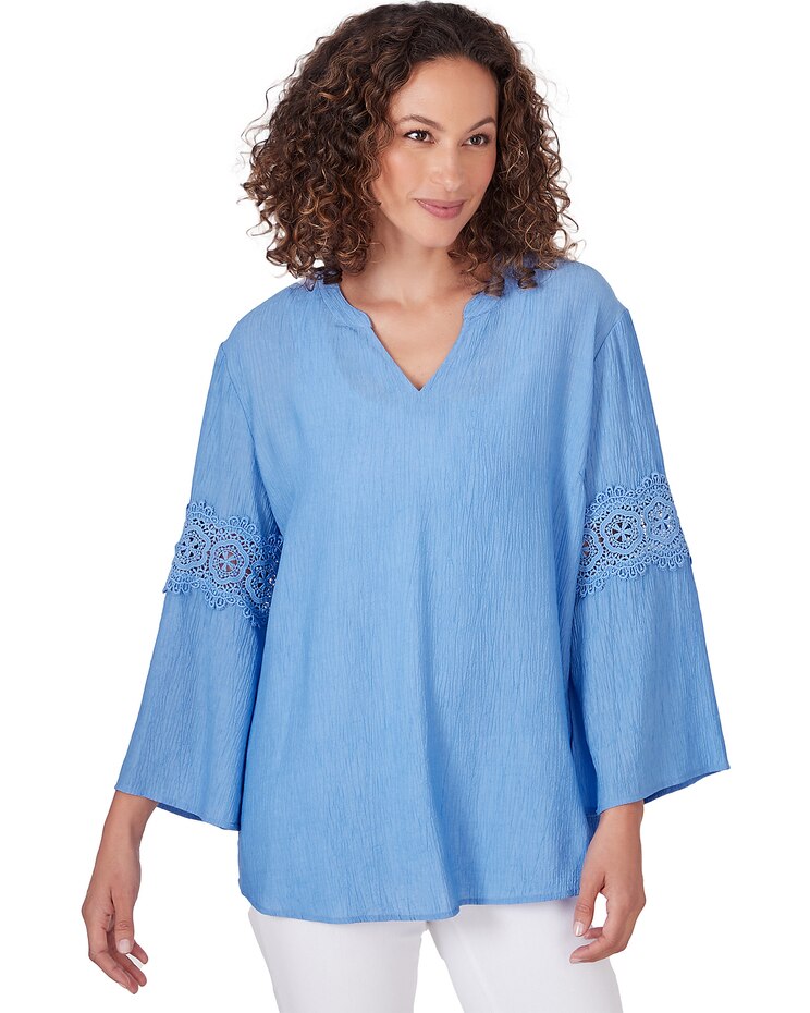 Ruby Rd® Bali Blue Knit Solid Top Lace image number 1