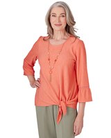 Alfred Dunner® Tuscan Sunset Solid Texture Top with Side Tie thumbnail number 3