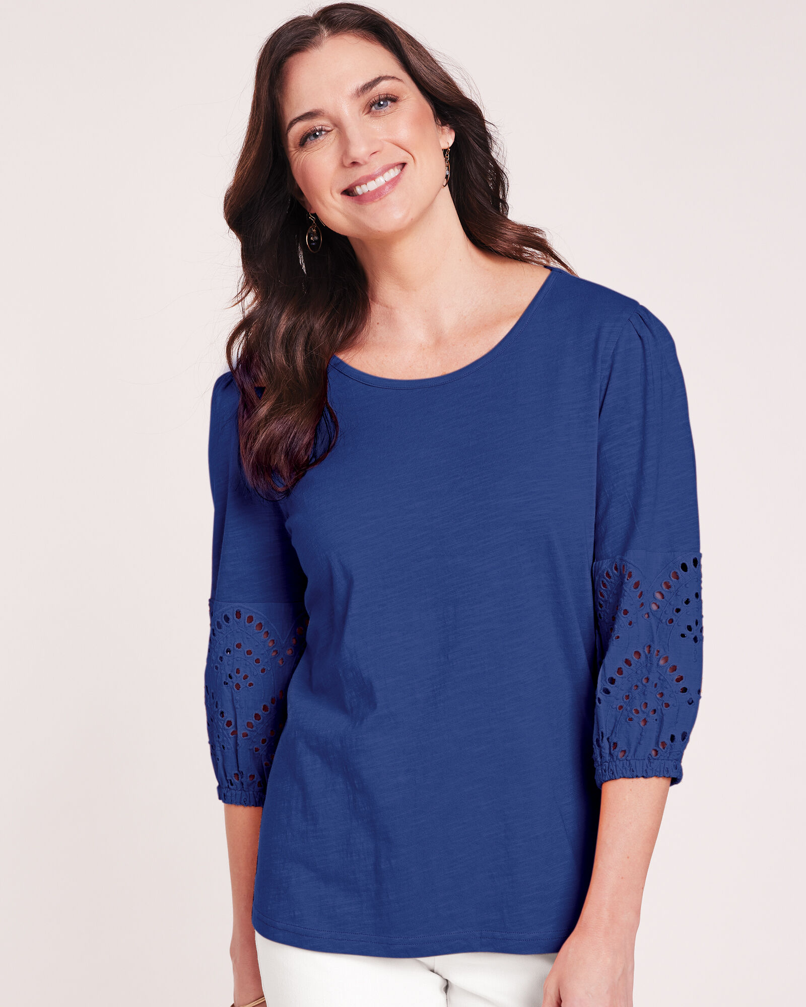 Eyelet Textured Slub Knit Top | Blair