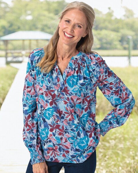 Painterly Petals Y-Neck Popover