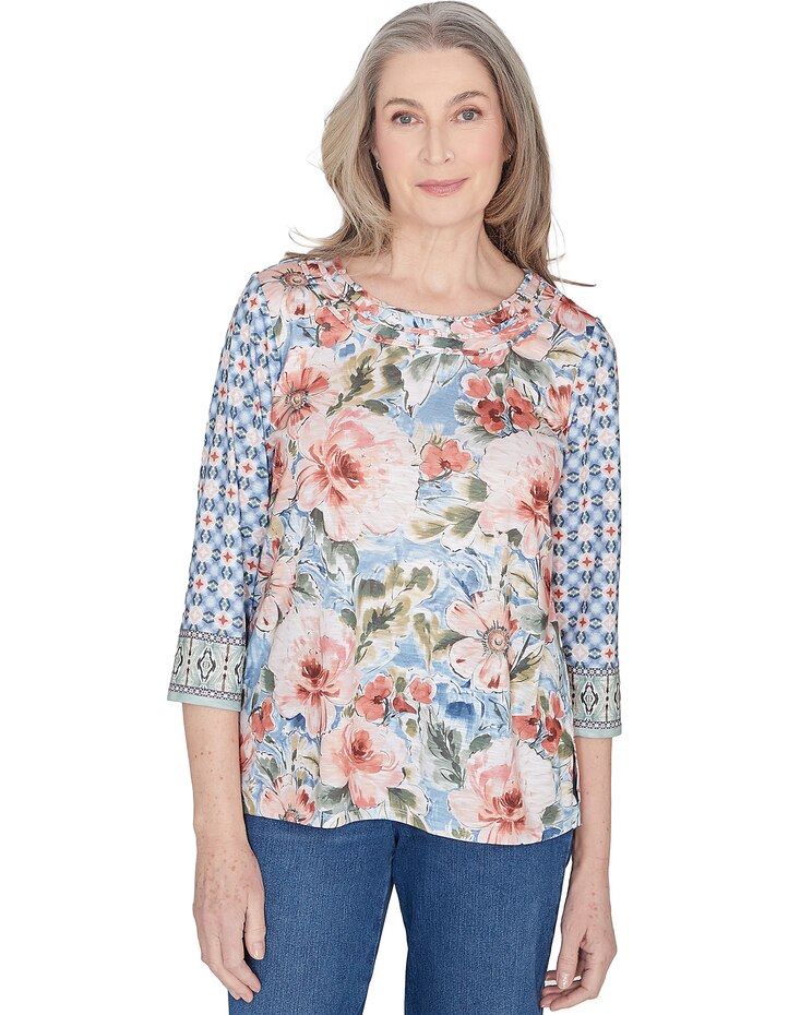 Alfred Dunner® Coming Up Roses Ombre Medallion Top image number 1