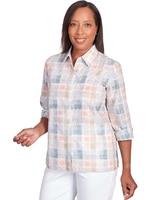 Alfred Dunner® Neutral Plaid Button Down Top thumbnail number 3