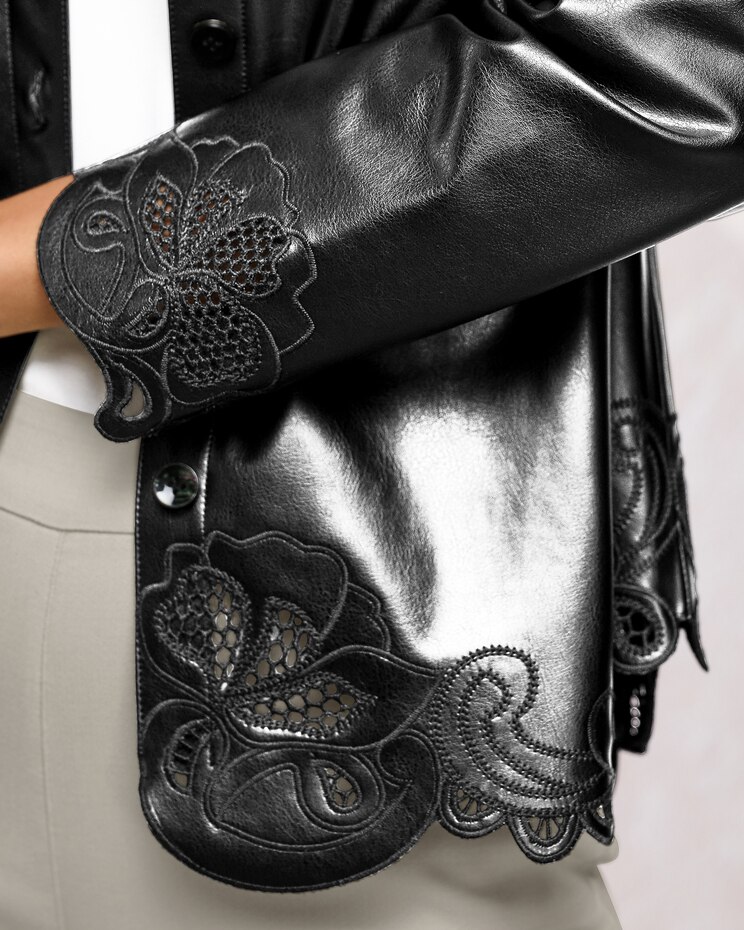Vegan Leather Embroidered Shacket image number 2